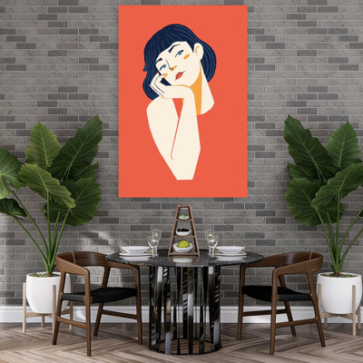 Pensive Woman Portrait Abstract Minimalist Modern Wall Art Print 1 Piece Wrapped Canvas Wall Art