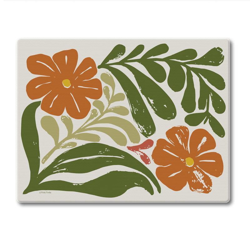 CounterArt Retro Floral 3mm Tempered Glass Cutting Board 10" x 8"
