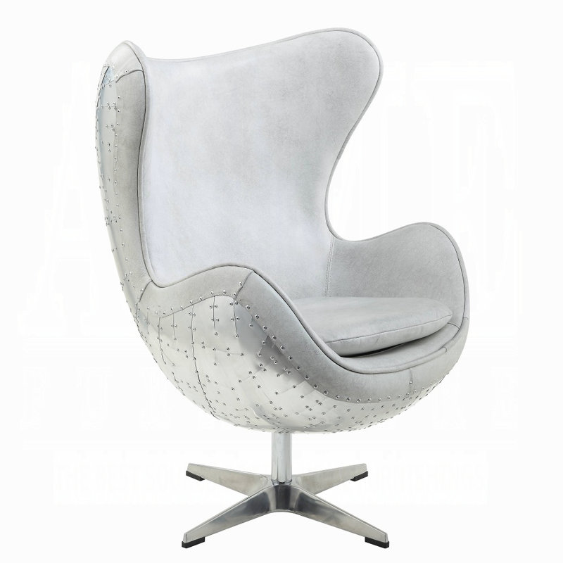 Fauteuil d'appoint pivotant en cuir Genevieve, Blanc rétro