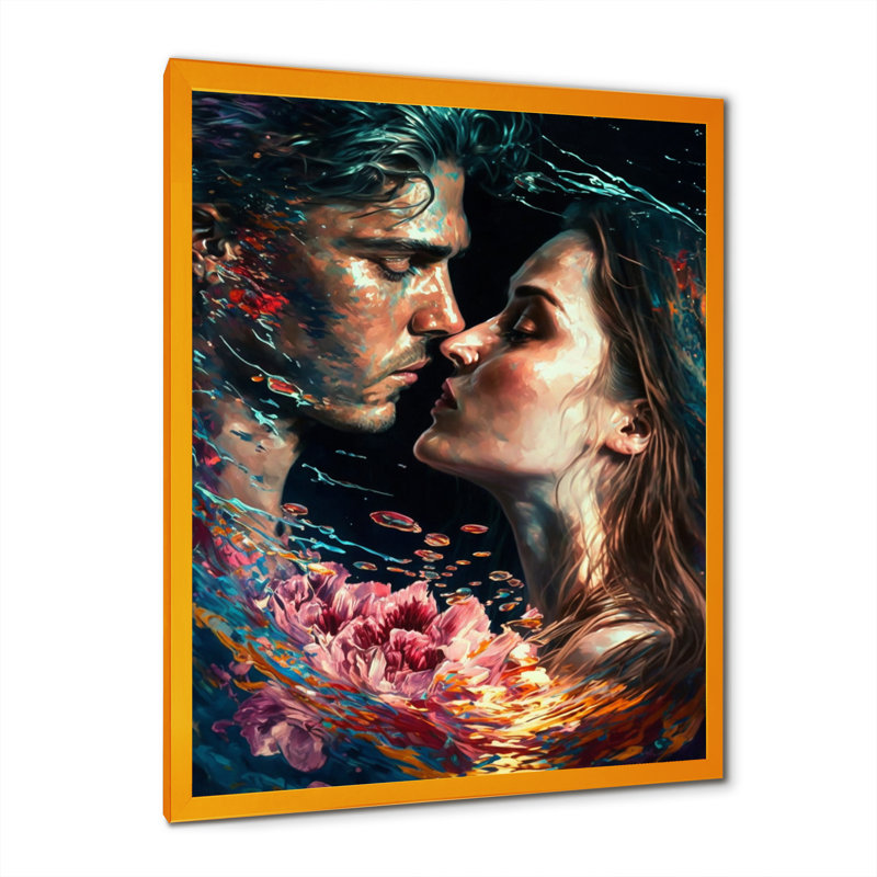 Loving Couple Kissing Floral Design II On Canvas Print