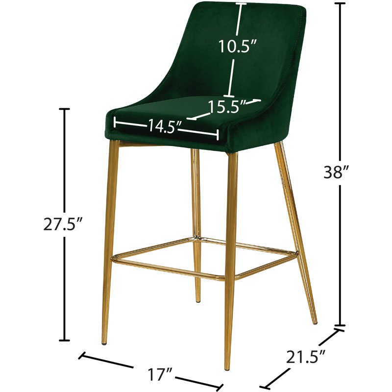 Karina 27.5" Bar Stool, Gold, Green Velvet