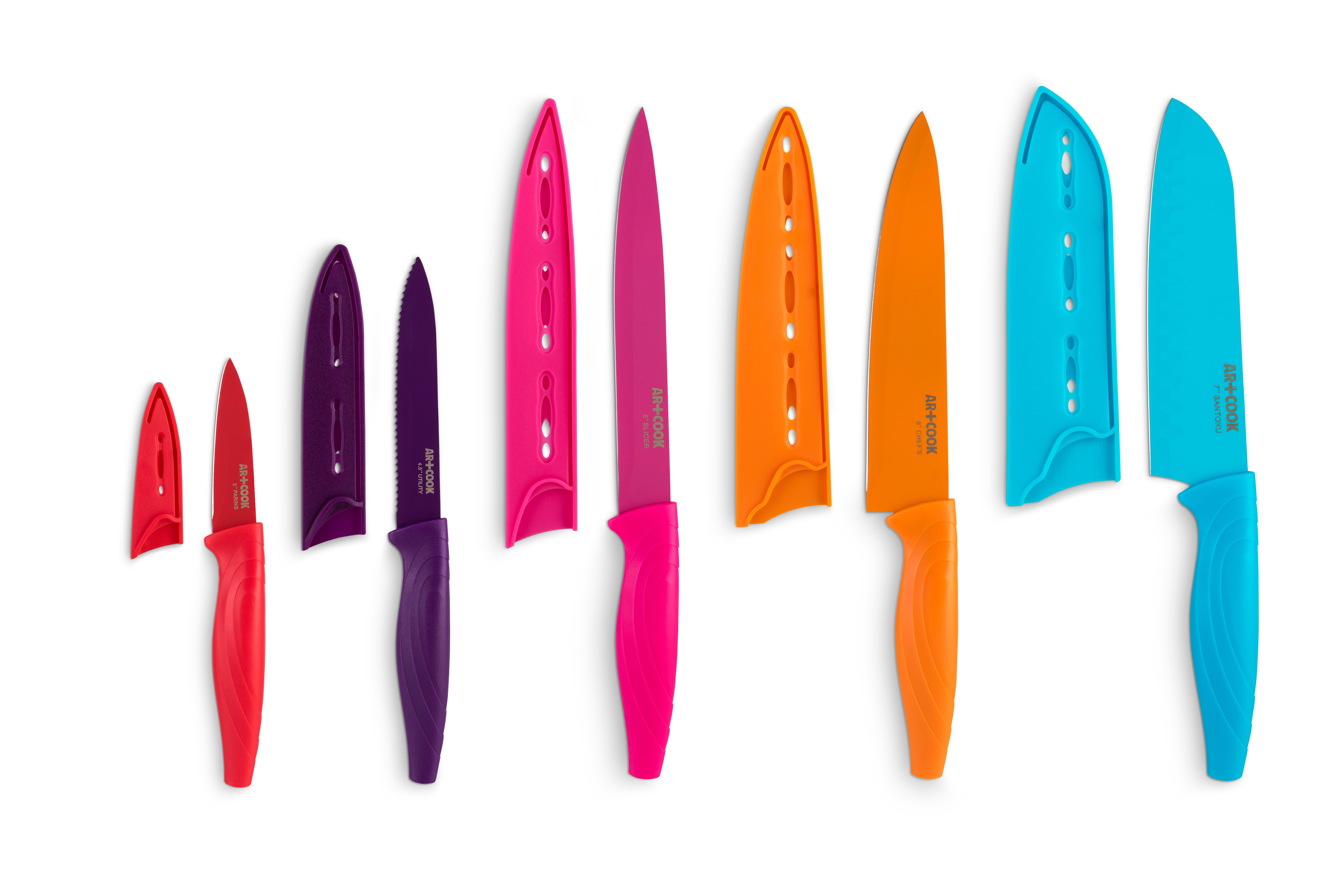 HAUSHOF Kitchen Knife Set, 5 PCS Rainbow Knife Sets with Arcylic Block,  Titanium Coated Pink Knives Set for Kitchen, Stainless Steel Knives Set  with