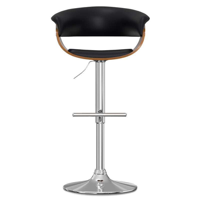 Sheldon Adjustable Swivel Upholstered Mid-Century Modern Bar Stool with Chrome Base, Black