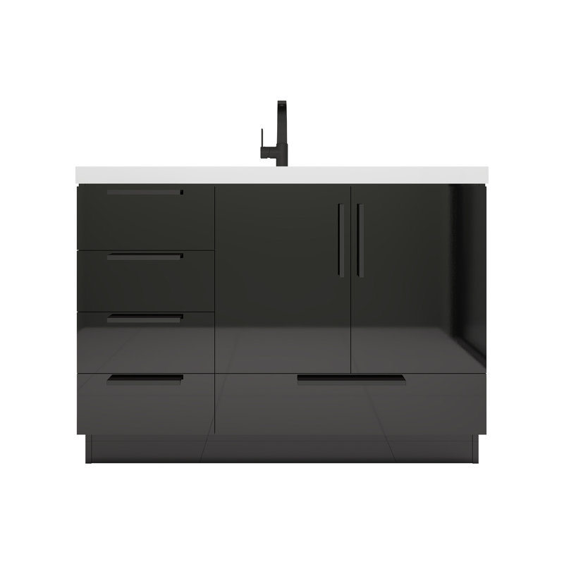 Meuble-lavabo autoportant avec tiroirs latéraux Carla, Lustre noir, 47"