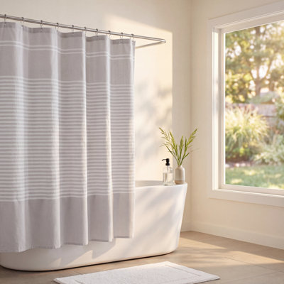 Vera Wang Seersucker Striped Cotton Shower Curtain