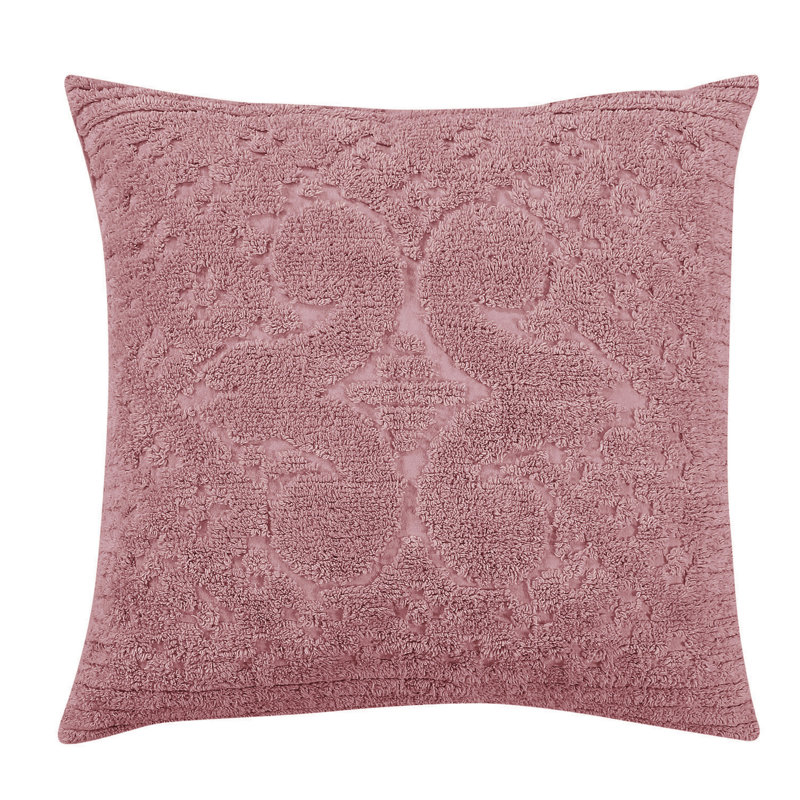 Ashton Collection 100% Cotton Chenille Tufted Pillow Sham, Medallion Design, Soft Breathable, OEKO-TEX Certified, Machine Washable, All-Season, 26" x 26", Pink