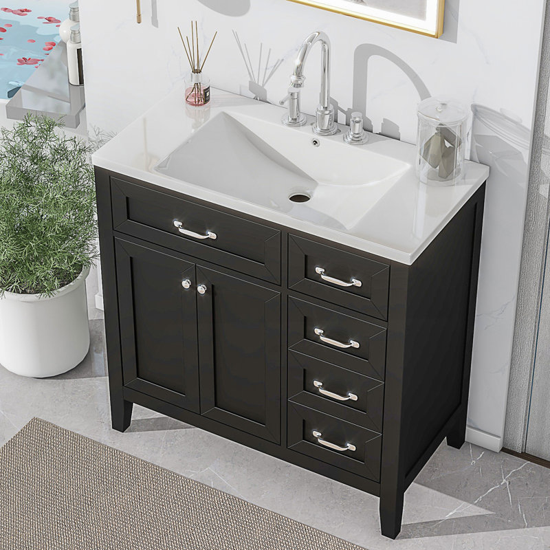 Ensemble de meuble-lavabo avec tiroirs, Noir