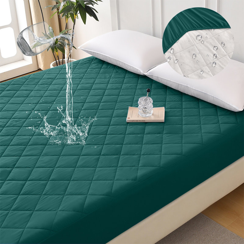 Protège-matelas imperméable à motif de losanges, Très grand lit, Vert