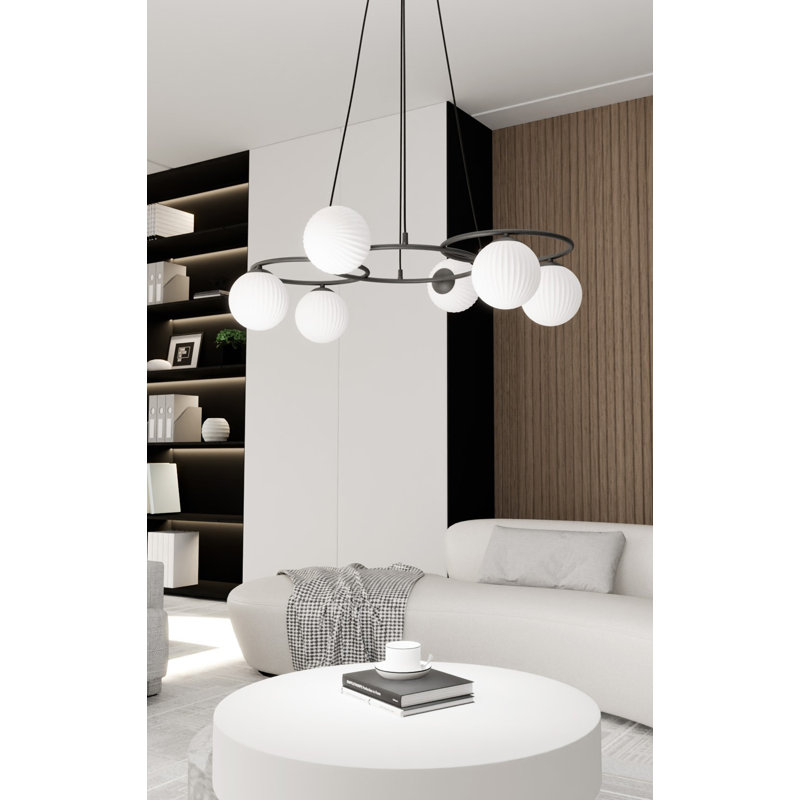 Frisco 6 - Light Matte Black Pendant, Matte Black/Opal