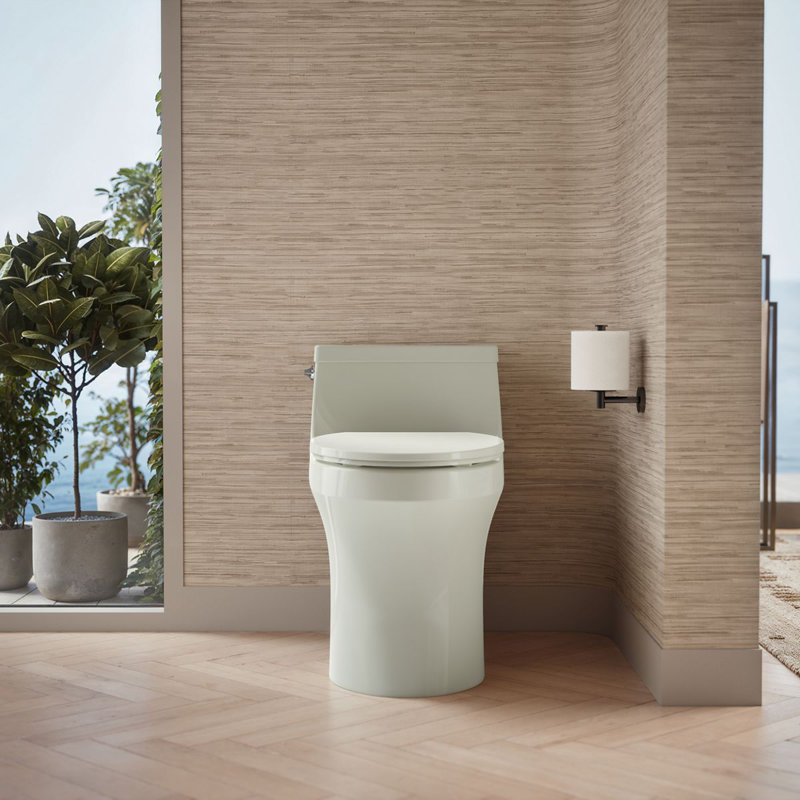 San Souci™ 1.28 GPF Elongated One-Piece toilet (Seat Included), Dune, Left-Hand