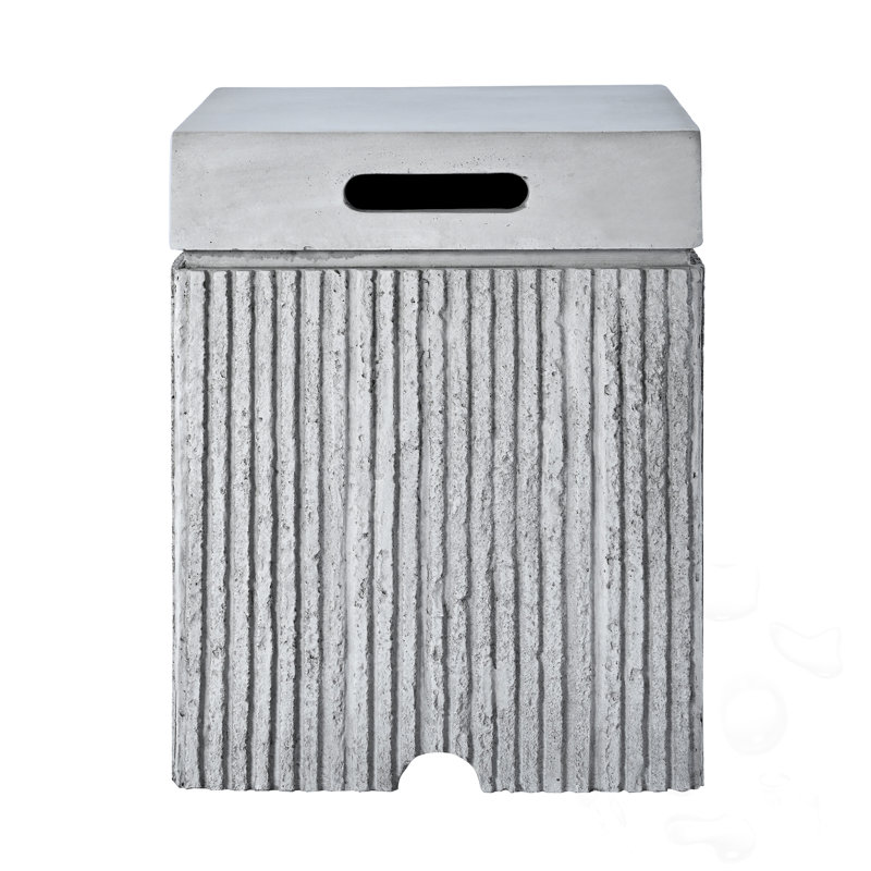 Outdoor Tank Cover Table With Vertical Slats, Gray