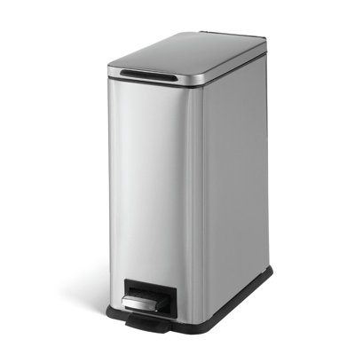 Home Zone Living 3 Gallon Slim Stainless Steel Trash Can with Soft-Close Lid and Removable Liner, Silver