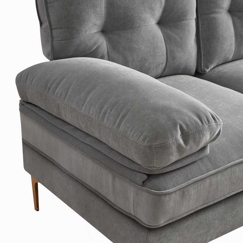 Meganmarie 83'' Velvet Sofa Chaise, Gray Velvet