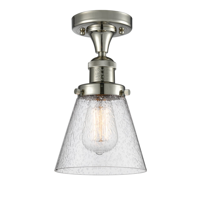Plafonnier semi-encastré 1 lumière Cone, Boîtier blanc mat, Ampoule à DEL rétro de 6 watts, Nickel satiné brossé
