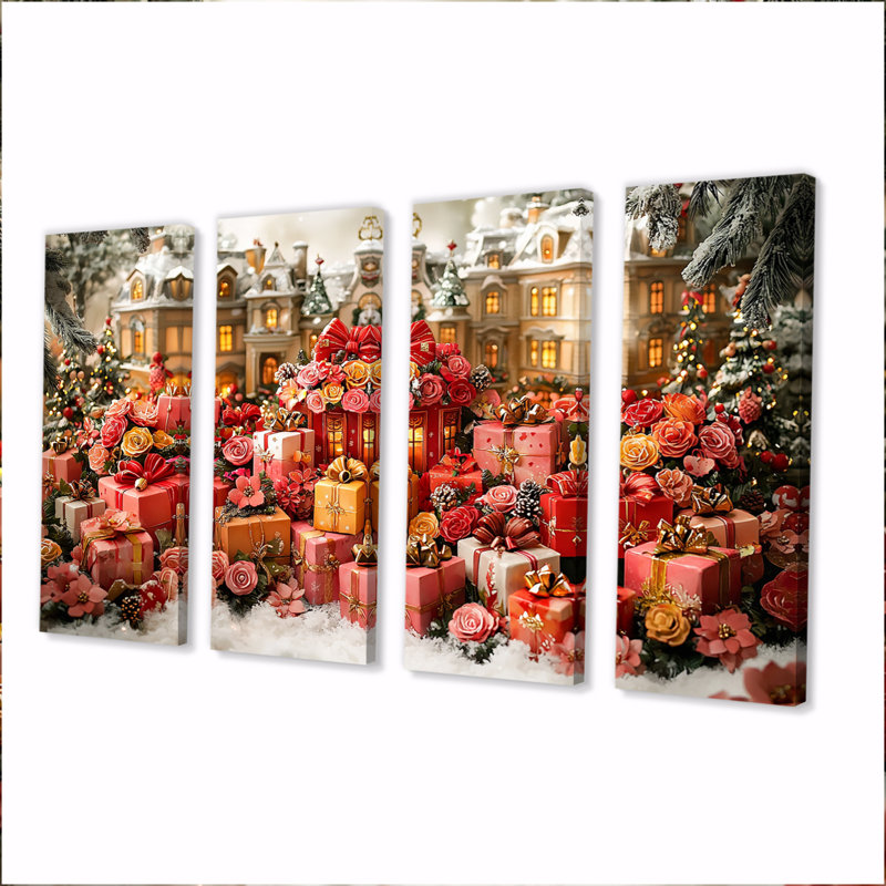 Ensemble de toiles de Noël rouges et roses, H 28 po x l 48 po