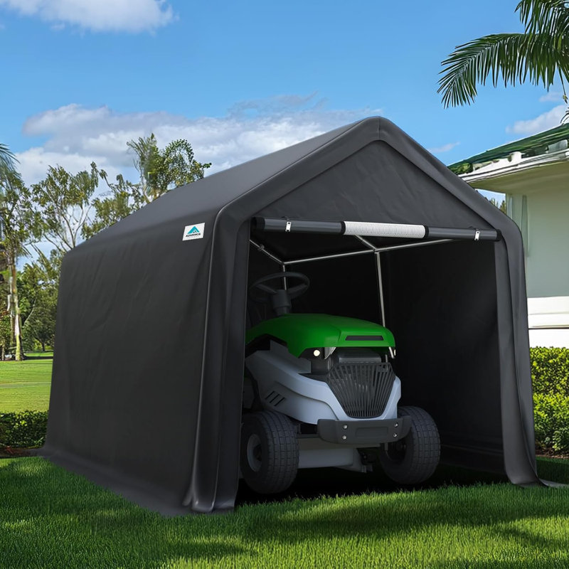 ADVANCE OUTDOOR 7x12 ft Outdoor Storage Shelter Shed with 2 Detachable Roll-up Doors & 2 Vents, Anti-Snow Portable Peak Roof Carport Garage Kit Canopy Tent Gray
