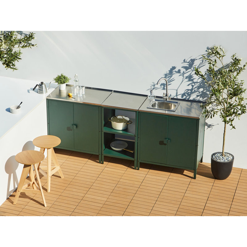 3 Piece Outdoor Kitchen Set with Sink VILAMA Metal Green