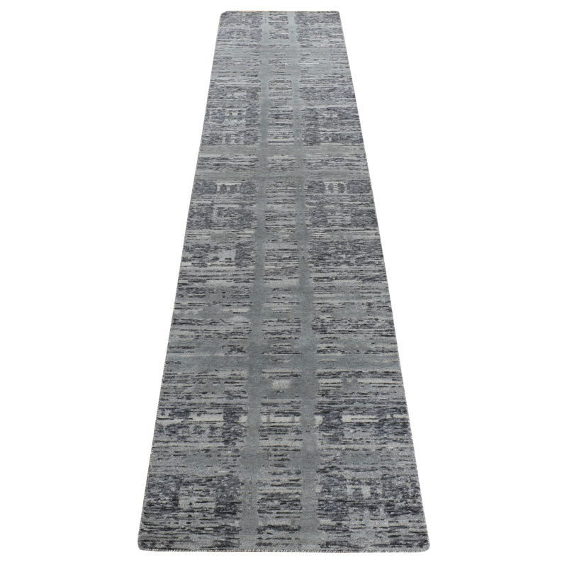 Tapis de couloir moderne en laine naturelle nouée à la main 2 pi 7 po x 12 pi 1 po