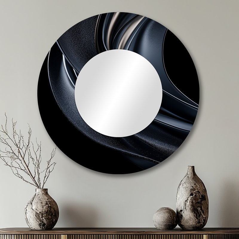 Spectre fractal noir abstrait de sérénité - art mural miroir moderne - imprimé sur métal, 29 po x 29 po