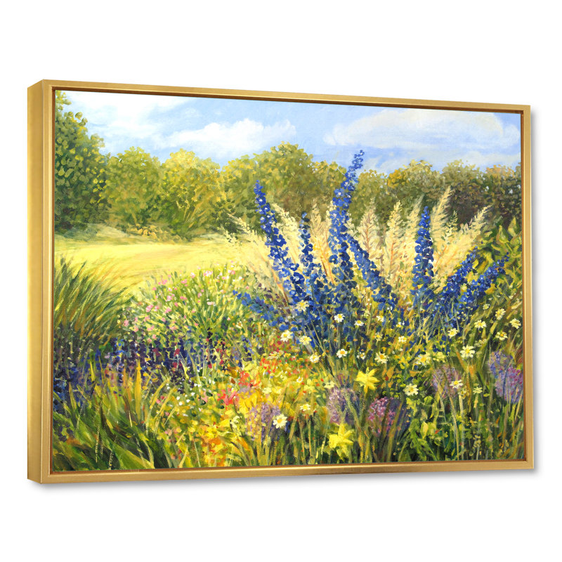 Fleurs sauvages - reproduction de cadre flottant sur toile, H 16 po x l 32 po x P 1 po, Cadre flottant doré