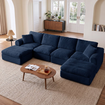 Canapé modulaire Boneless de 137 po pour salon, canapé modulaire avec coussins rembourrés en U moelleux avec assise profonde, compression, aucun assemblage requis