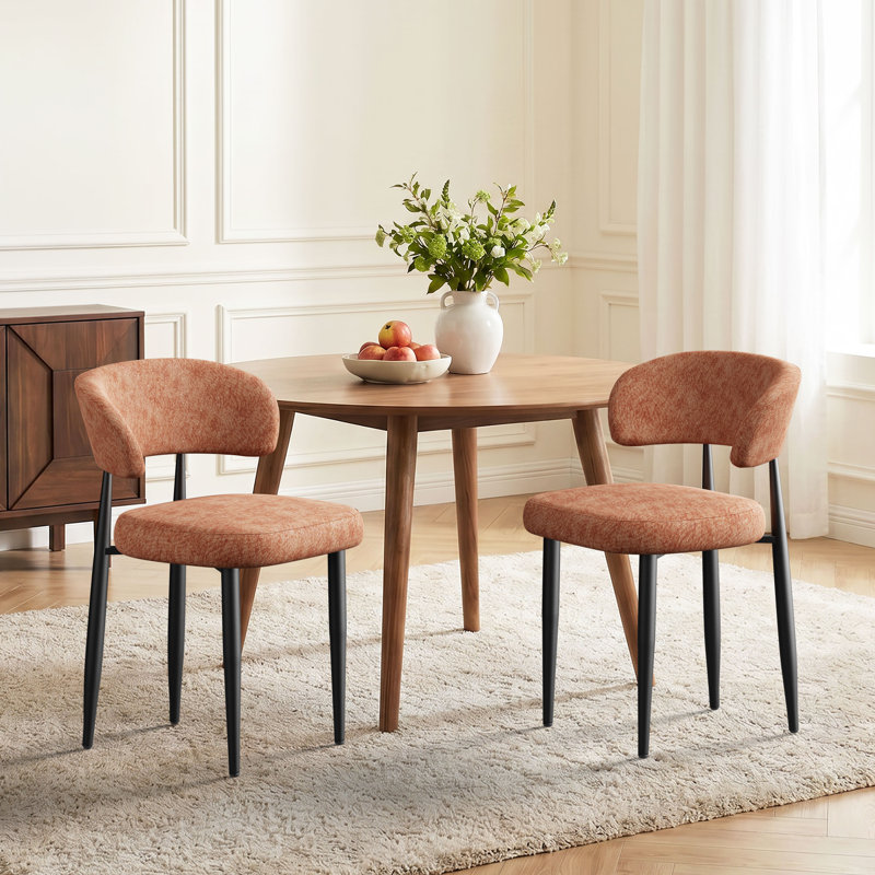 Ensemble de 2 chaises en chenille avec pieds en métal pour salle à manger, brun, Brun