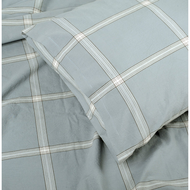 3 Piece Windowpane Cotton  Duvet Cover Set, King Duvet Cover + 2 Shams, Blue