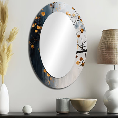 Cerisier en fleurs brun et noir avec miroir mural ovale traditionnel brun