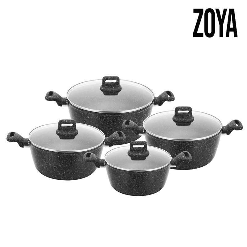 ZOYA 8 - Piece Non-Stick Aluminum Cookware Set, Black