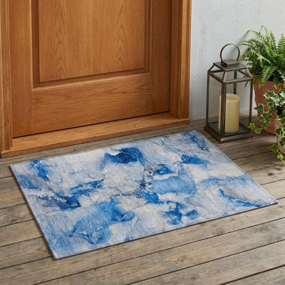 Tapis d'extérieur lavable abstrait bleu marine 2 pi x 3 pi