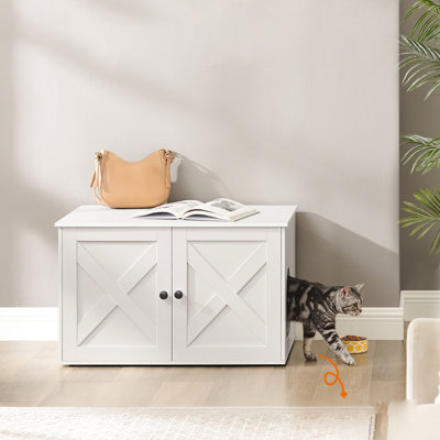 Enceinte de litière pour chat, meubles de litière cachés avec cloison amovible, maison de chat d'intérieur, table de bout, 80 x 53 x 50 cm, blanc
