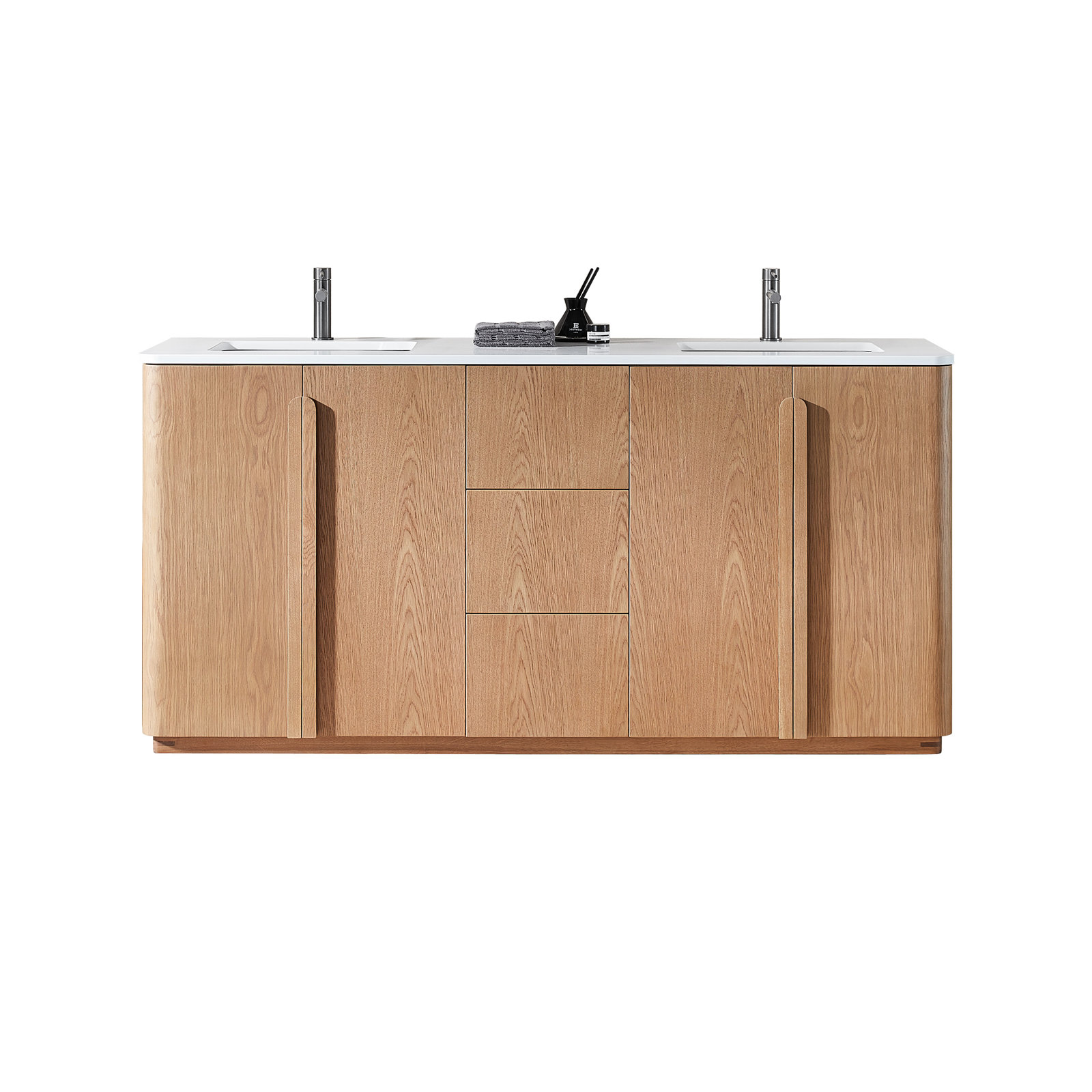 Greely 72" Oak Double Bathroom Vanity, Natural Teak