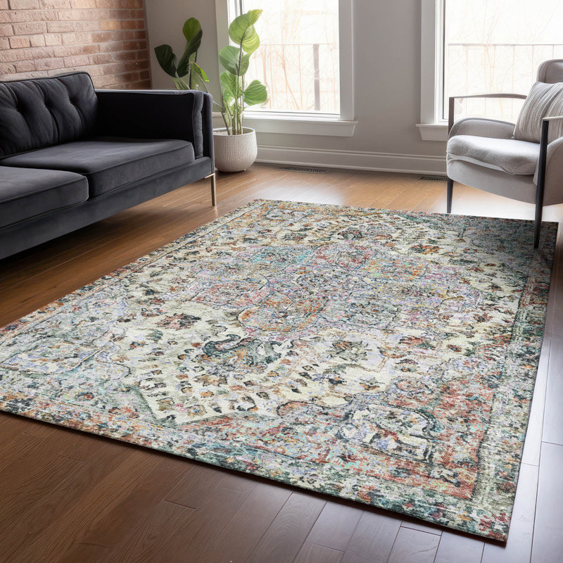 Tapis intérieur / extérieur lavable à la machine Jocelyn ACN2138 Global, Rectangle 10 pi x 14 pi