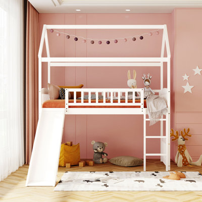 House Loft Bed With Slide, Twin Size