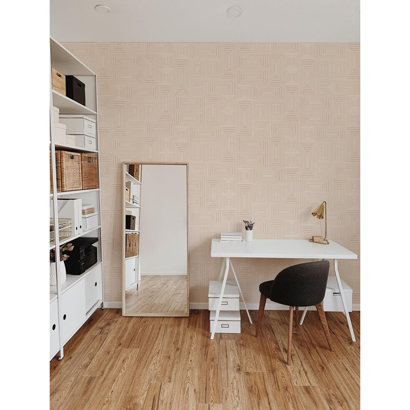 Nia 10' L x 25" W Wallpaper Roll, Peach, Self-adhesive, Vinyl