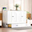 Lit en taille double, blanc - peu encombrant et pratique. Grands tiroirs pour le rangement. Convient aux coussins, vêtements, Style de finition. Chargement activé. Facile à assembler. Dimensions: L 75,1 po x l 56,7 po x H 41,3 po-121116492-121116493