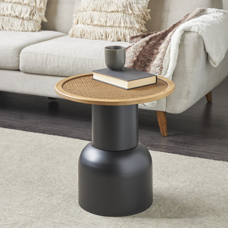 Table d'appoint à piédestal en métal Cole et gris avec plateau en marbre crème, H 19,63 po x l 19,38 po x P 19,38 po