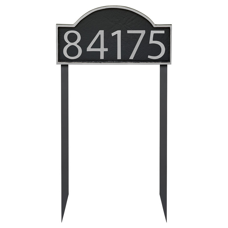 Plaque d'adresse pelouse douce 1 ligne, Noir, Argent