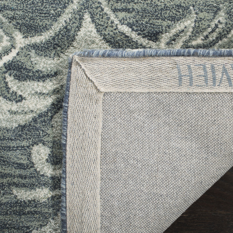 Tapis bleu / sauge en laine Ferrera, Rond 6 pi