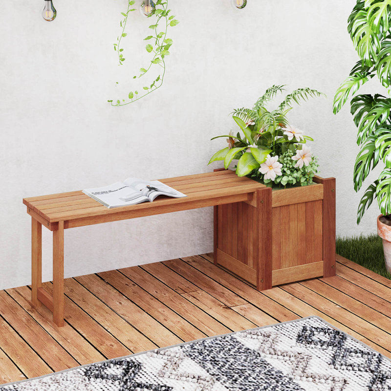 Hardwood Flower Box With Bench Spacious Seat Open-ended Bottom Perfect For Herbs, 2