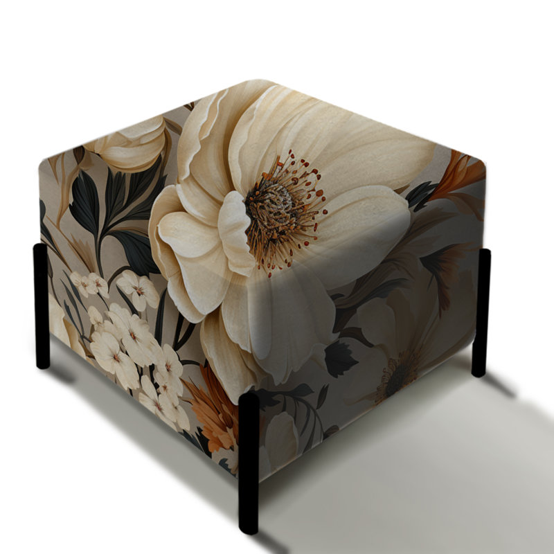Boho Earthy Blooms Poppies Bloom IV - Repose-pieds carré floral