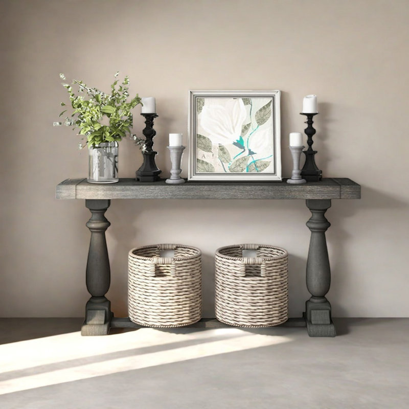 Console rétro minimaliste, Gris foncé, H 31,5 po x l 66,93 po x P 15,75 po