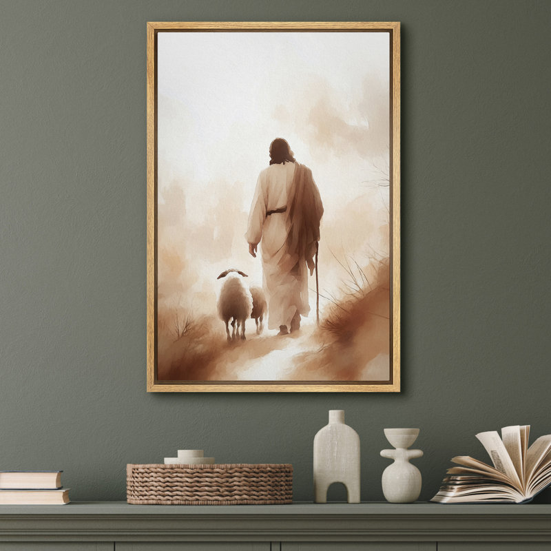 Impression sur toile «Jesus with Sheep», confession religieuse, Naturel, H 24 po x l 16 po