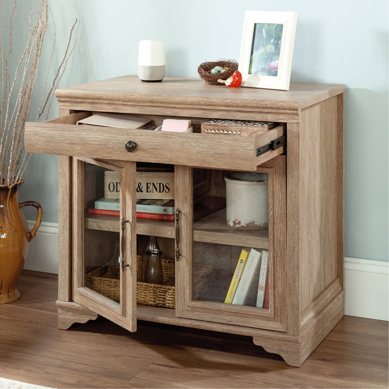 Base de bibliothèque avec 2 portes en verre et tiroir spacieux, finition brune