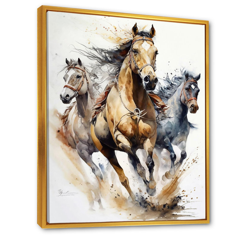 Troupeau de chevaux II, H 40 po x l 30 po, Cadre flottant doré