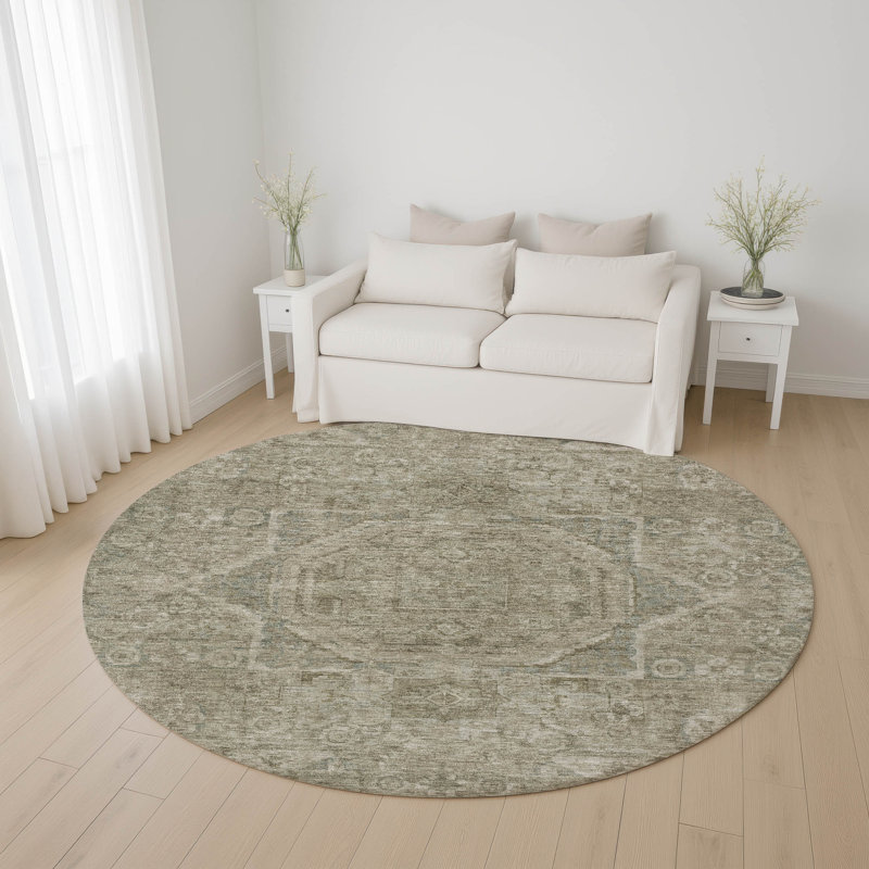 Premium Machine Washable Lubbers AMF1743 Global Rug, Round 8'