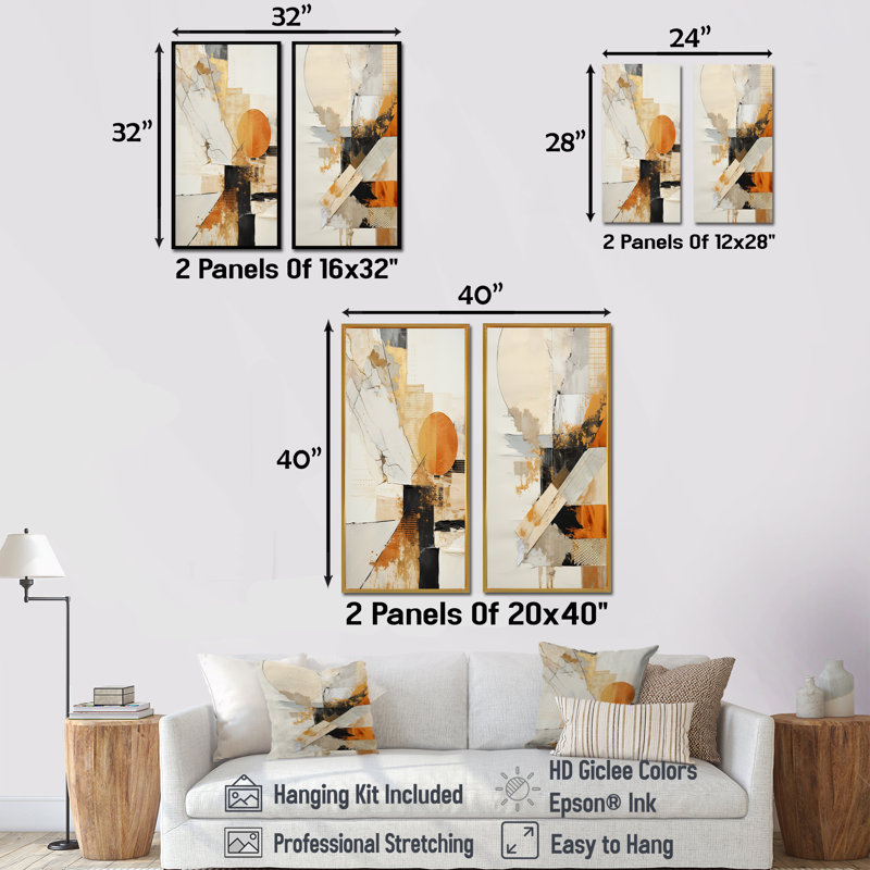 «Yellow Radiant Sunset Dream I», ensemble de 2 reproductions de toiles abstraites sur toile, Toile tendue, H 28 po x l 25 po