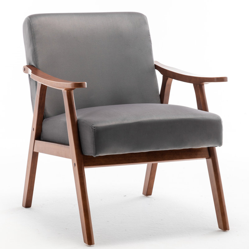 Le fauteuil de détente en velours gris avec base en bois robuste offre un soutien assis élégant pour un look chic, Gris