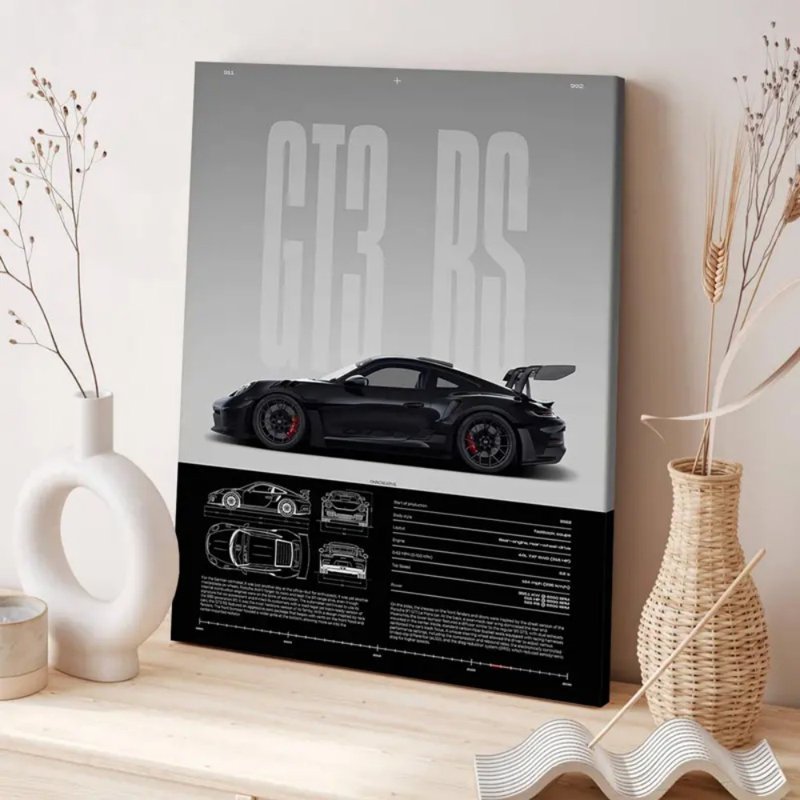 Impression sur toile de spécifications techniques de la GT3 RS - Urban Studio, 30 x 20 pouces (75 x 50 x 2 cm)
