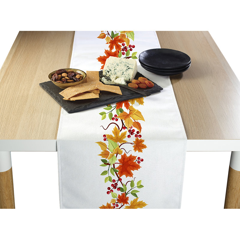 Kalyn Leaves Border Table Runner, 1" H x 108" W x 14" D, Orange/Red